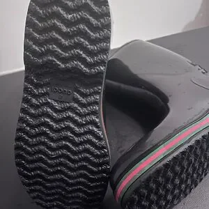 Gucci | Shoes | Gucci Black Rubber Boots With Red And Green  display picture 3